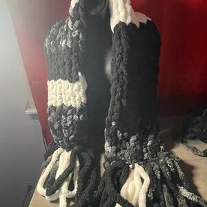 Elegant Black and White Knit Scarf